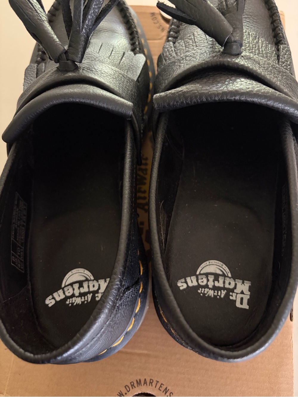 Dr. Martens Black Adrian Kiltie Tassel Loafers with Yellow Stitching - Picture 4 of 6